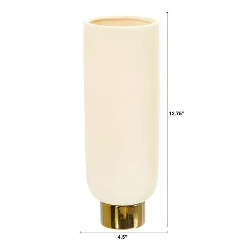 12.75" Elegance Ceramic Cylinder Vase with Gold Accents