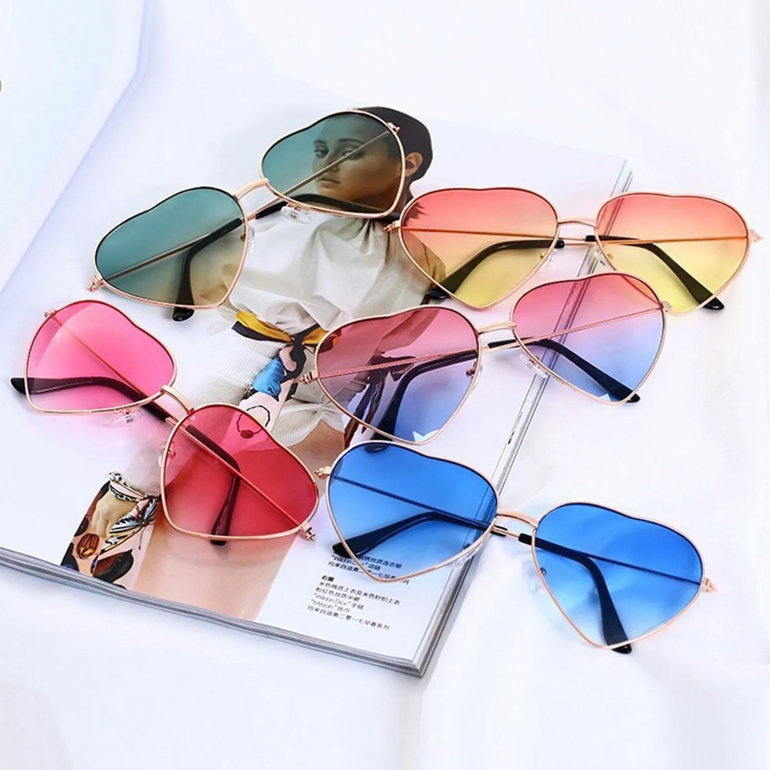 4952 Multi color Heart Shaped Metal Reflective Mirror Lens Women's Sunglasses