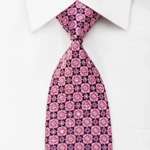 Aquascutum Mens Rhinestone Necktie Pink Foulard On Navy With Sparkles