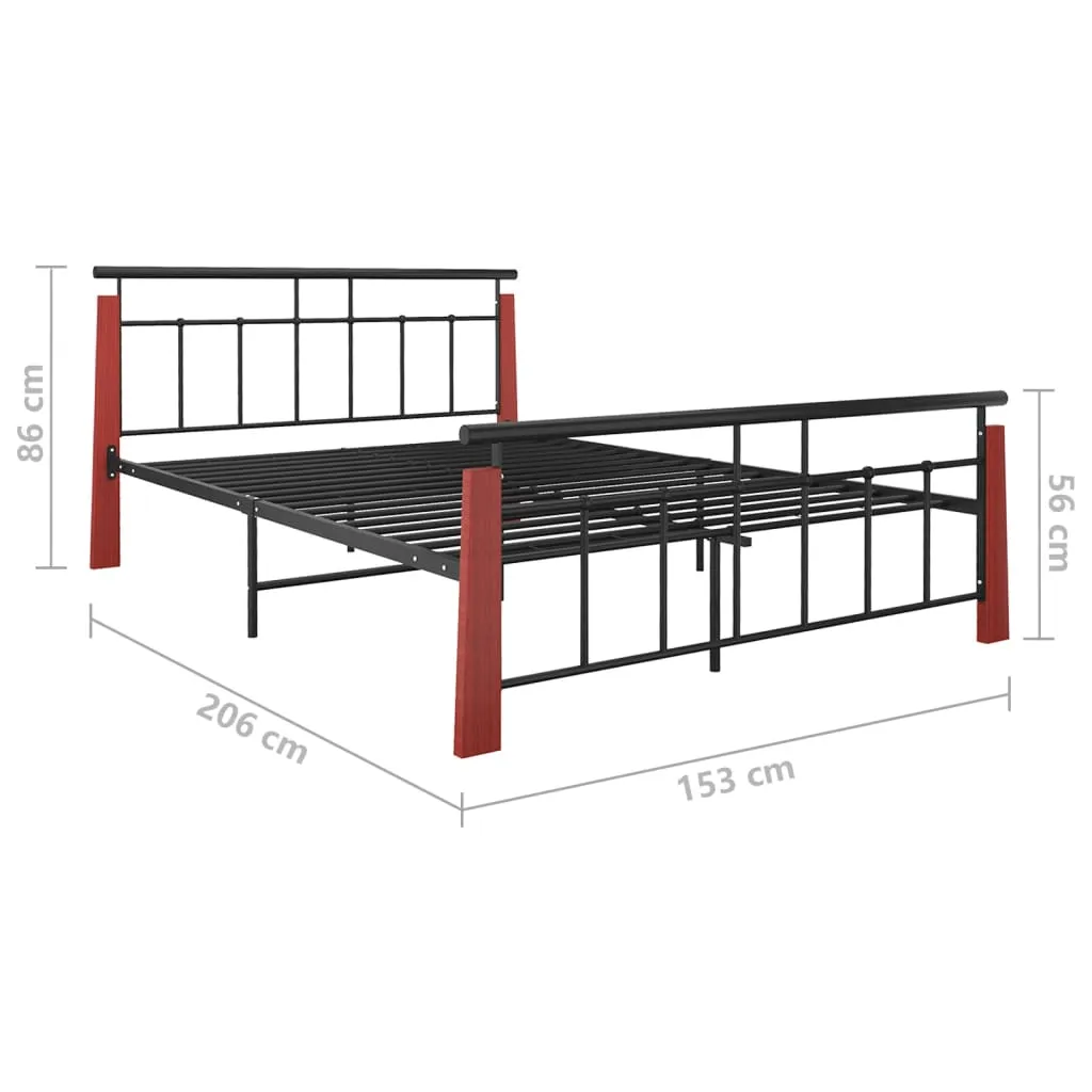 Bed Frame Metal  and Solid Oak Wood 140x200 cm