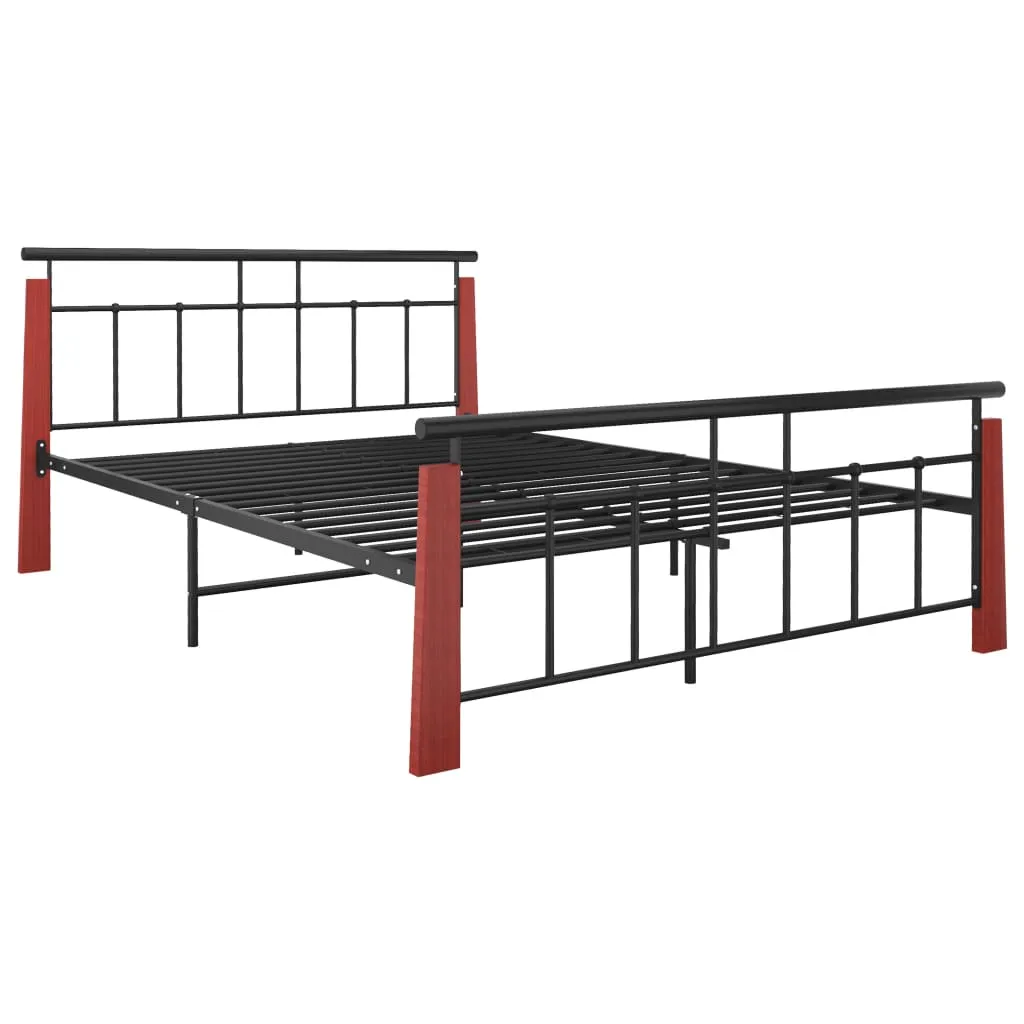 Bed Frame Metal  and Solid Oak Wood 140x200 cm