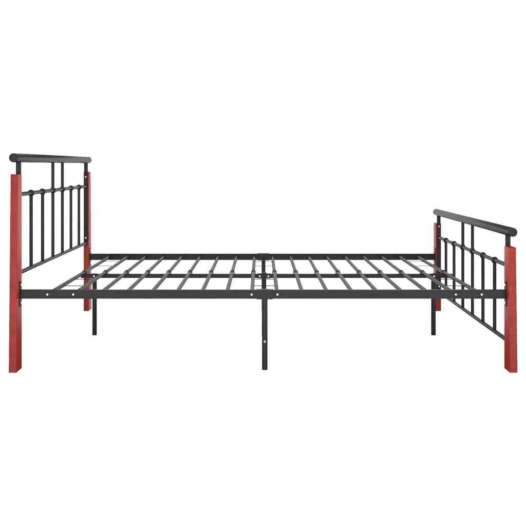 Bed Frame Metal  and Solid Oak Wood 140x200 cm