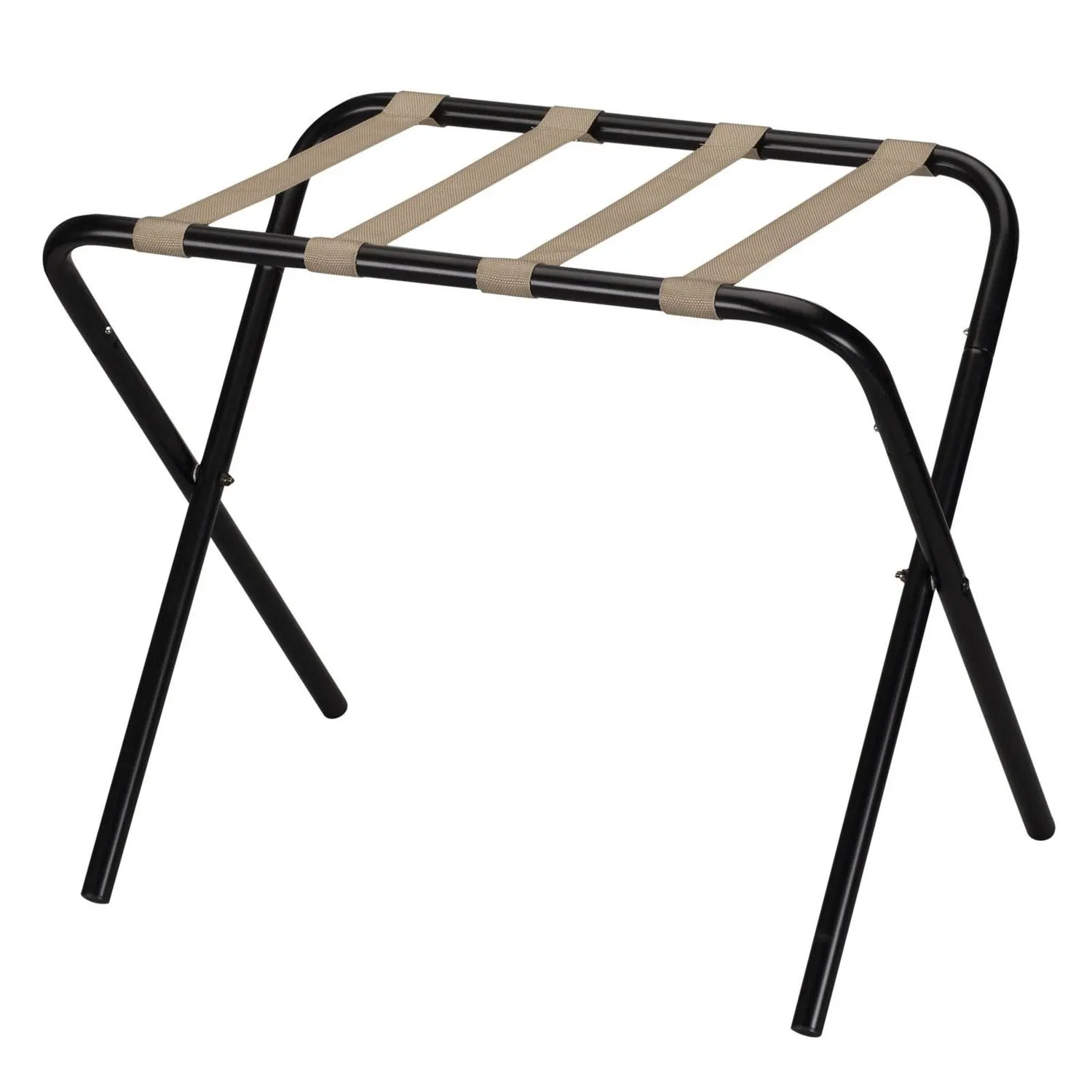 Black Metal Folding Luggage Rack with Khaki Fabric Straps