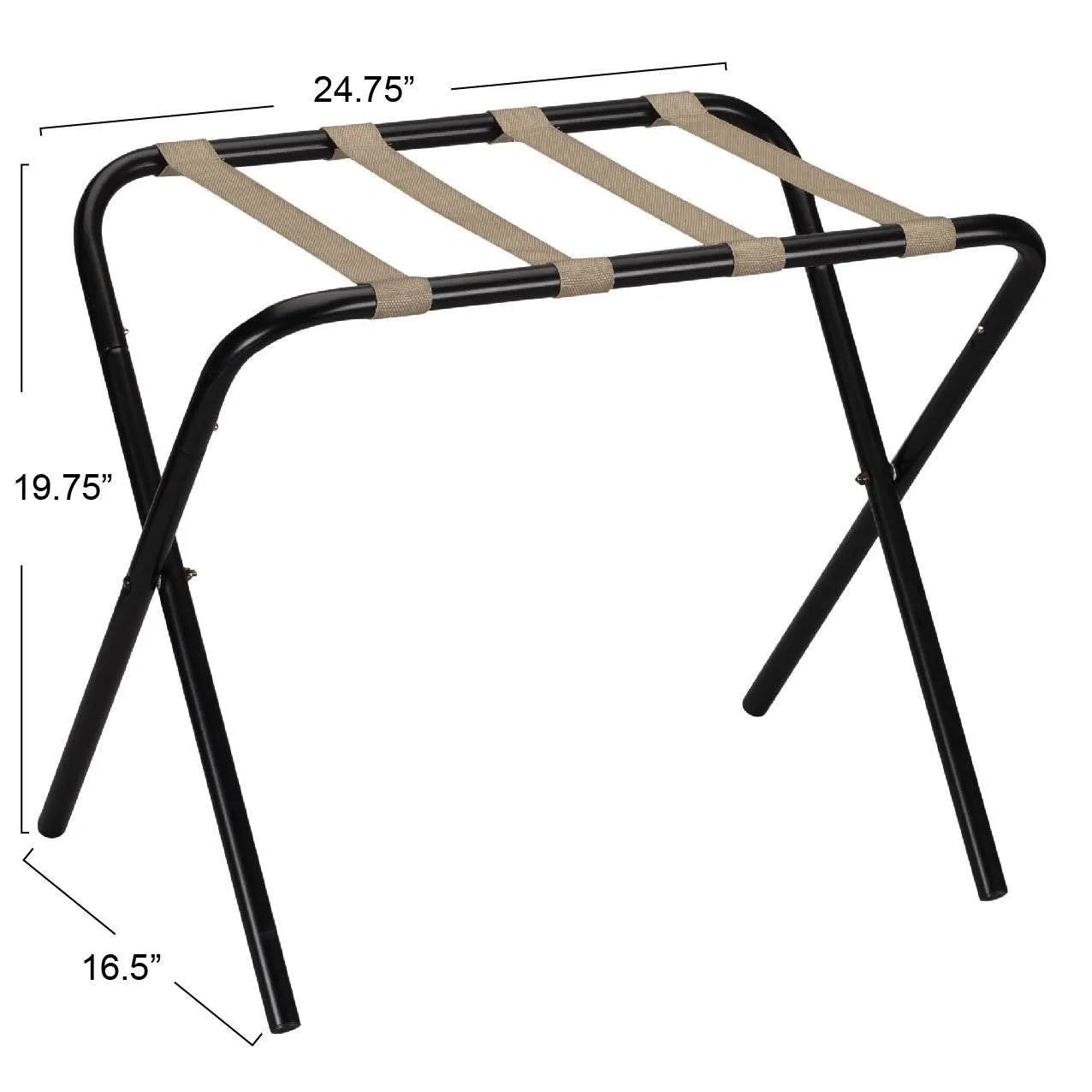 Black Metal Folding Luggage Rack with Khaki Fabric Straps