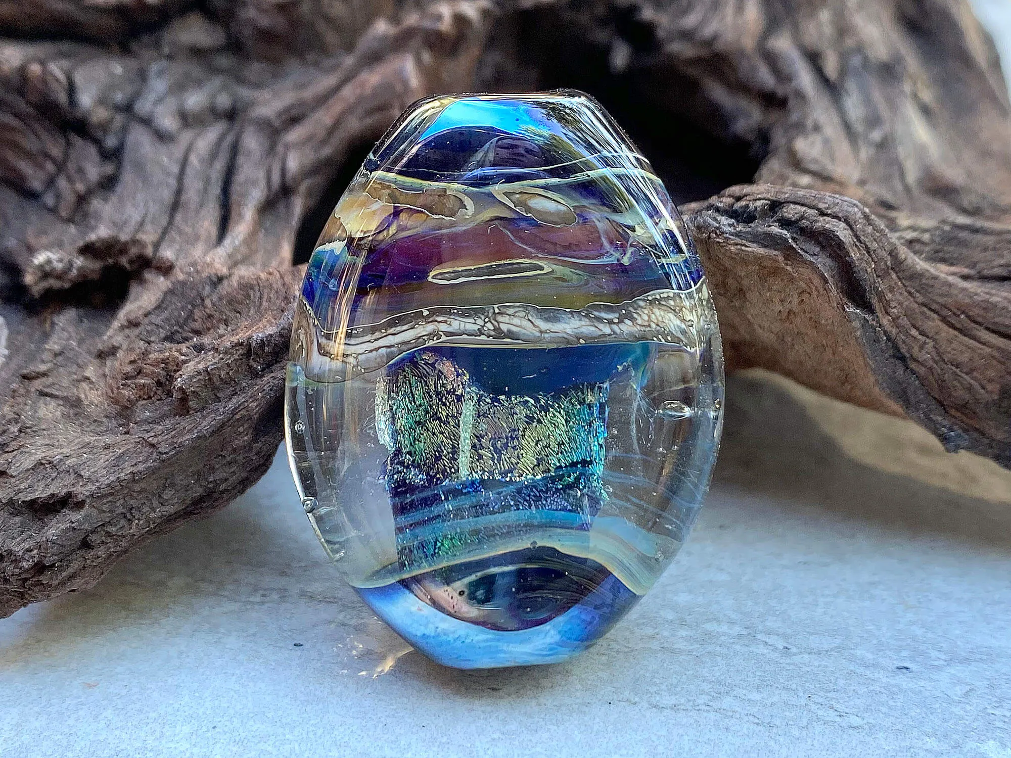 Blue Dichroic Organic Lampwork Focal Bead SRA