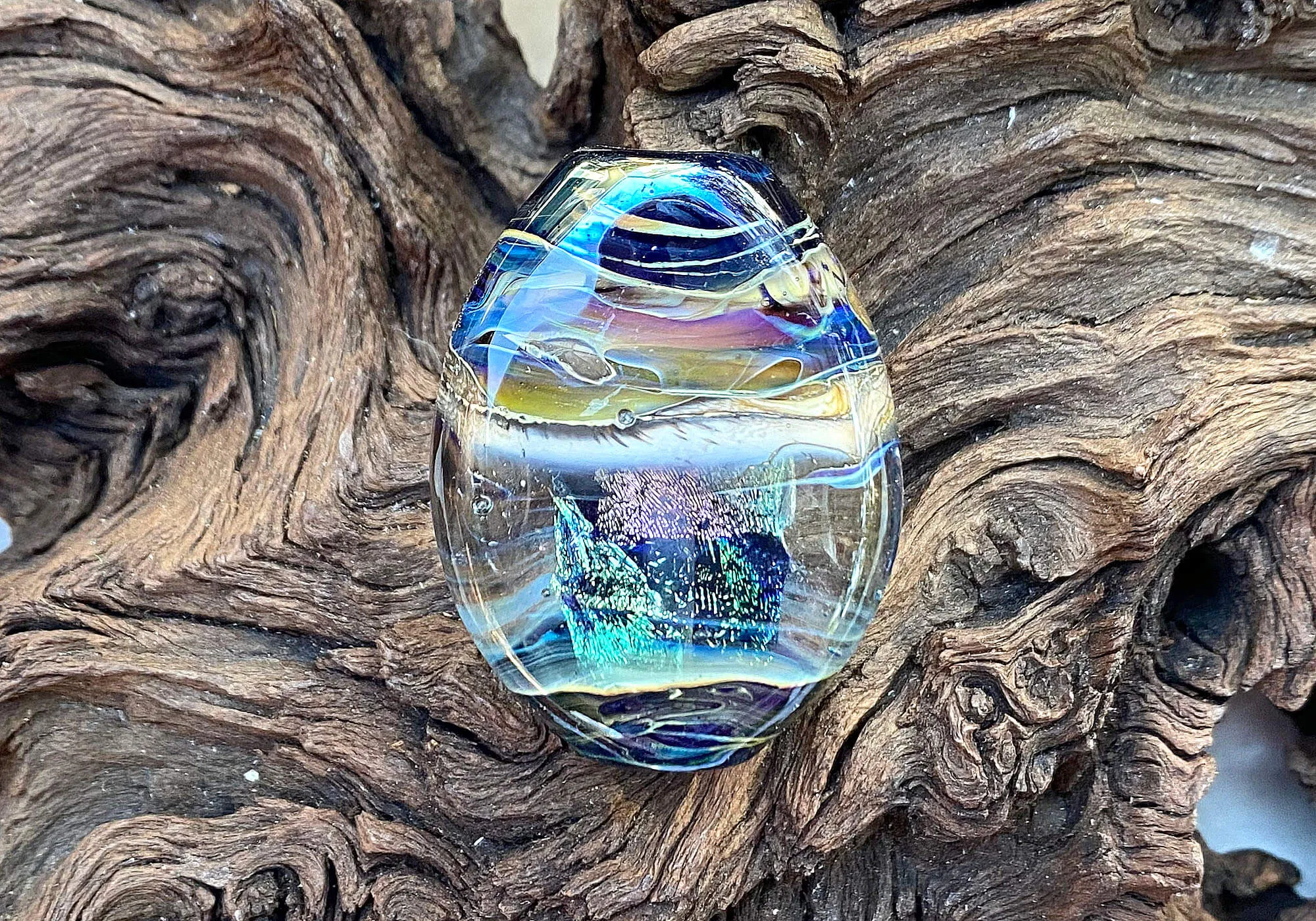 Blue Dichroic Organic Lampwork Focal Bead SRA