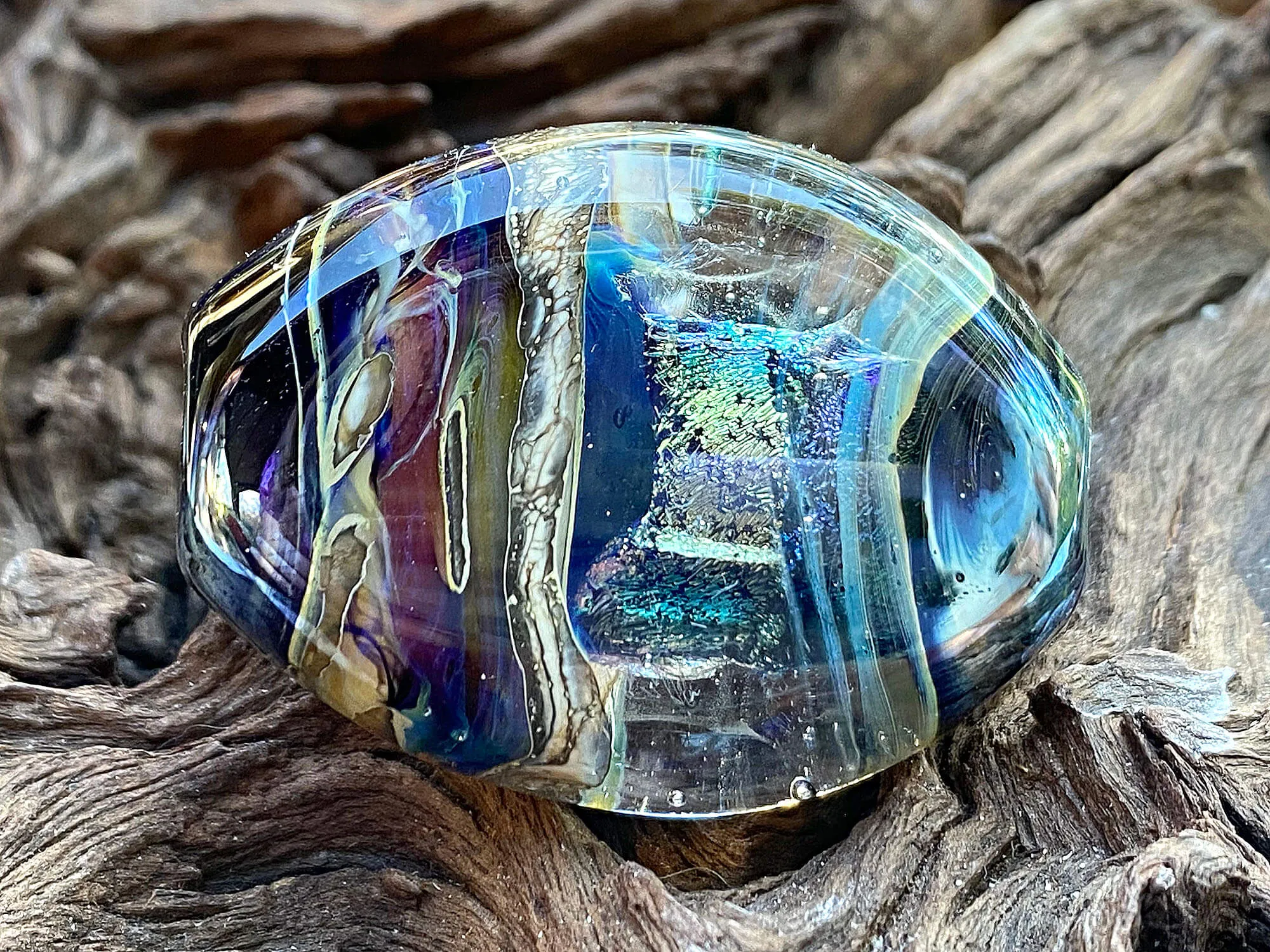 Blue Dichroic Organic Lampwork Focal Bead SRA