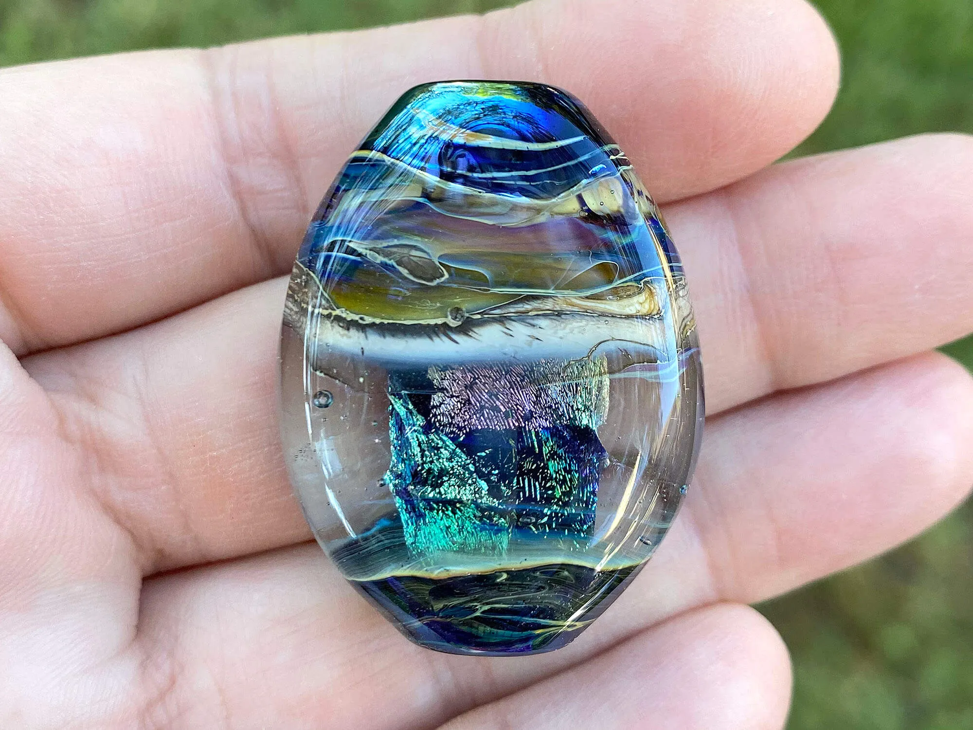 Blue Dichroic Organic Lampwork Focal Bead SRA