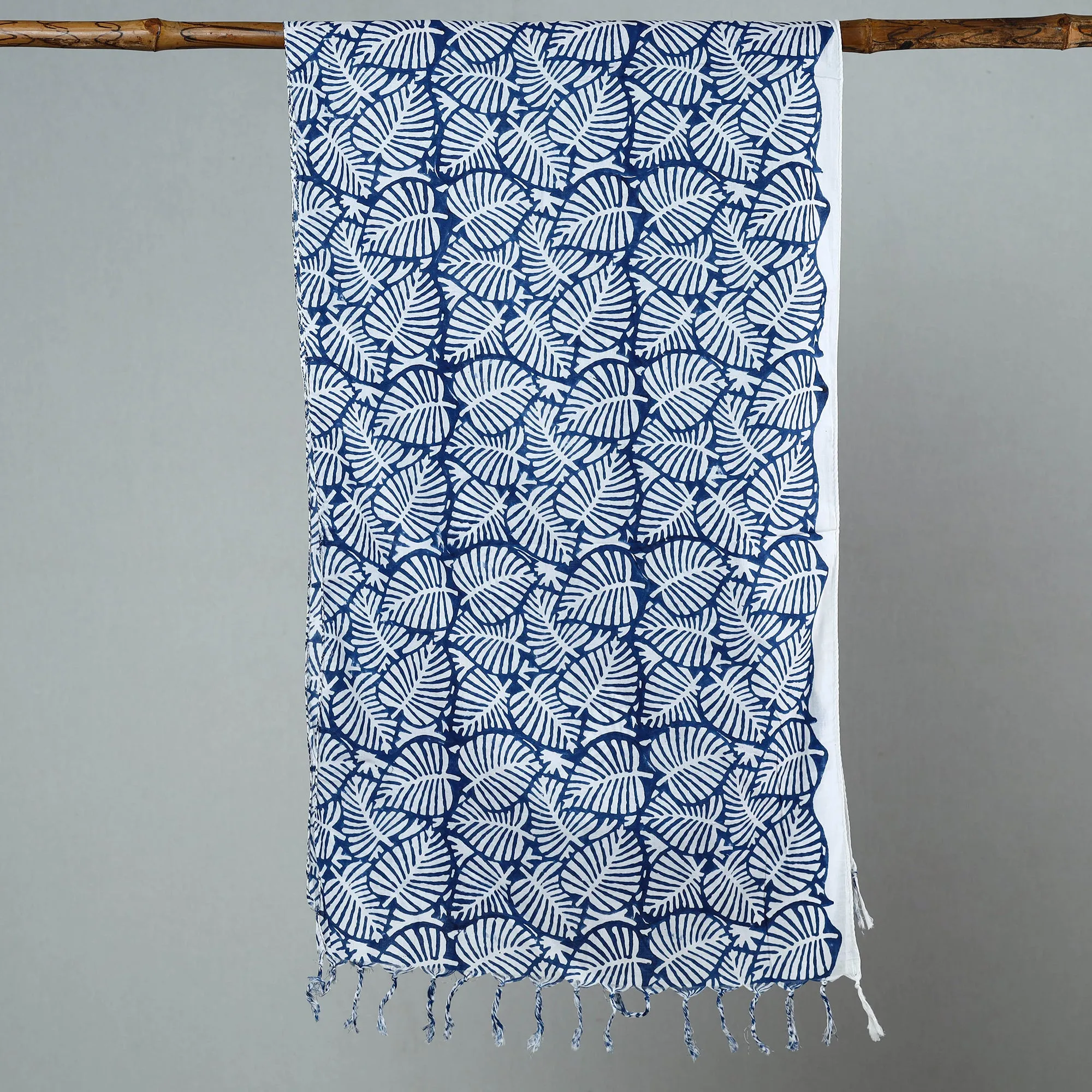 Blue - Sanganeri Block Printed Cotton Stole with Tassels 117