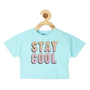 Blue Typographic Printed Half Sleeves Top