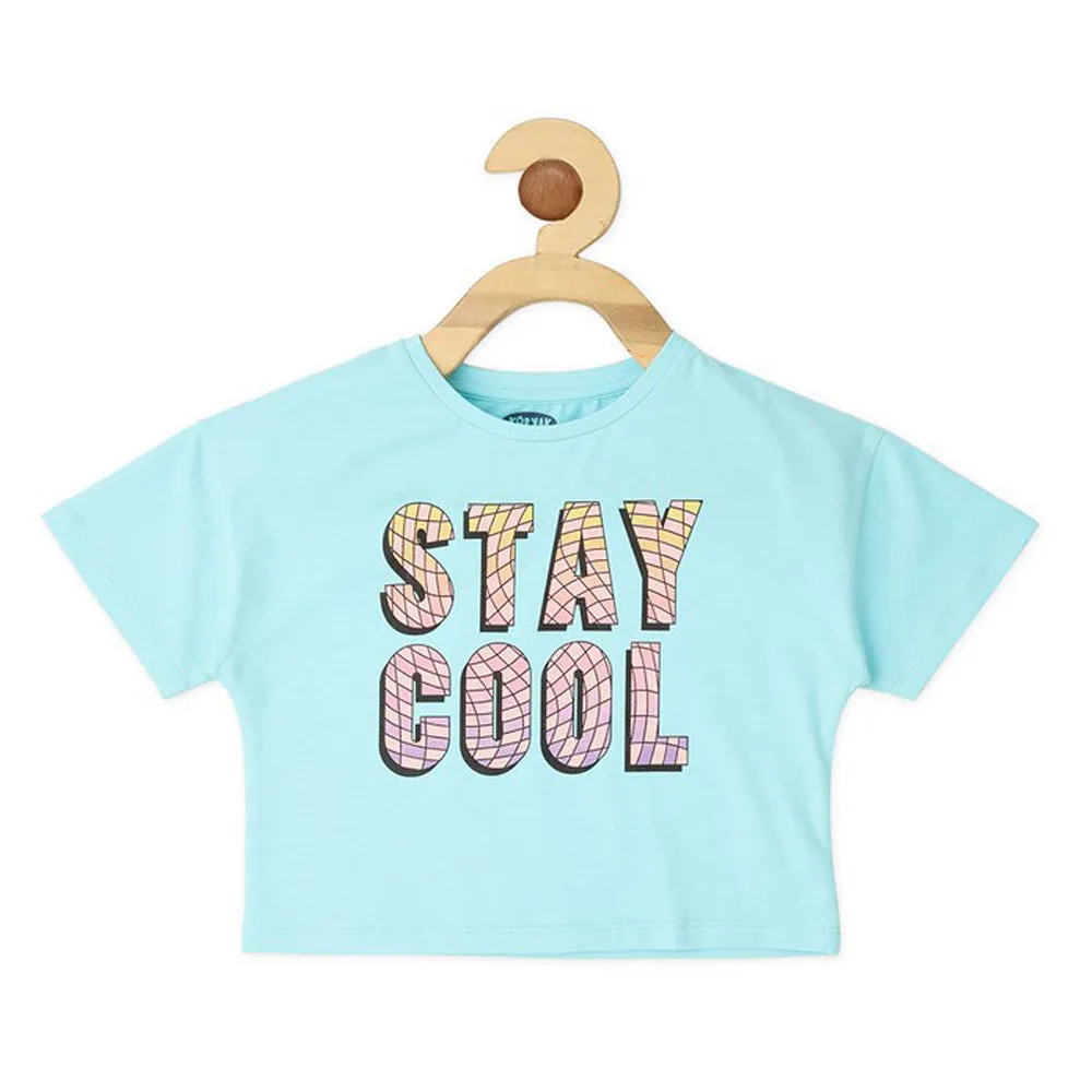 Blue Typographic Printed Half Sleeves Top