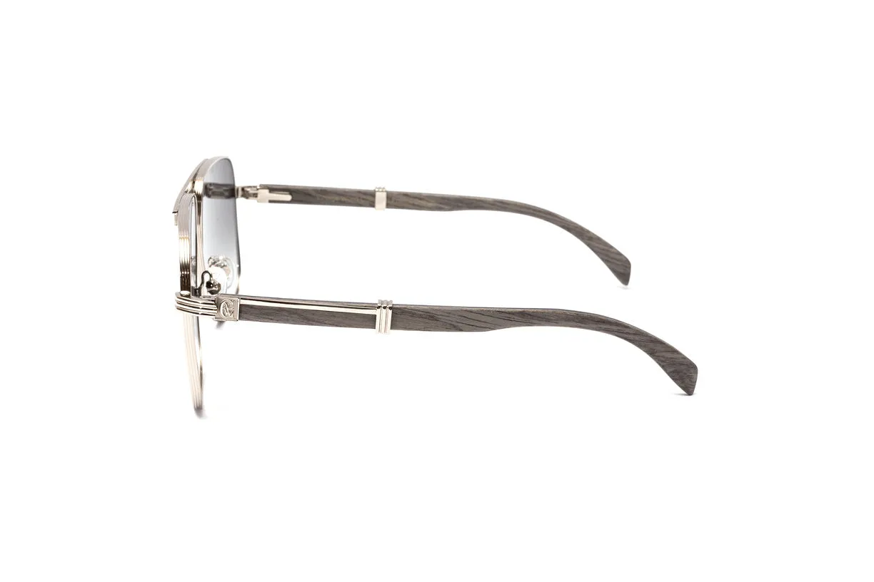 BRIGADE Silver & Grey Wood Navigator Sunglasses, Gradient Grey   Silver Mirror Lenses