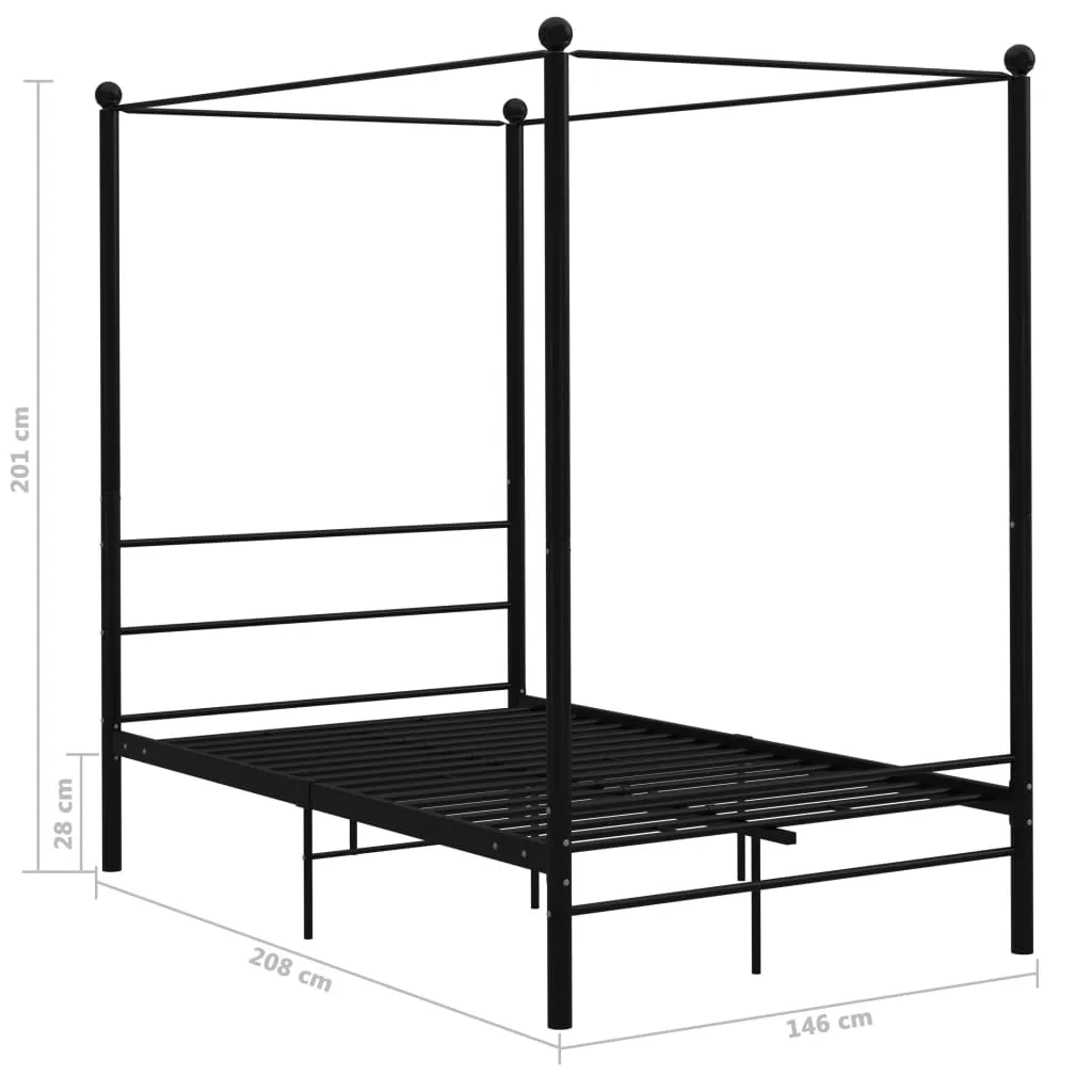 Canopy Bed Frame Black Metal 140x200 cm