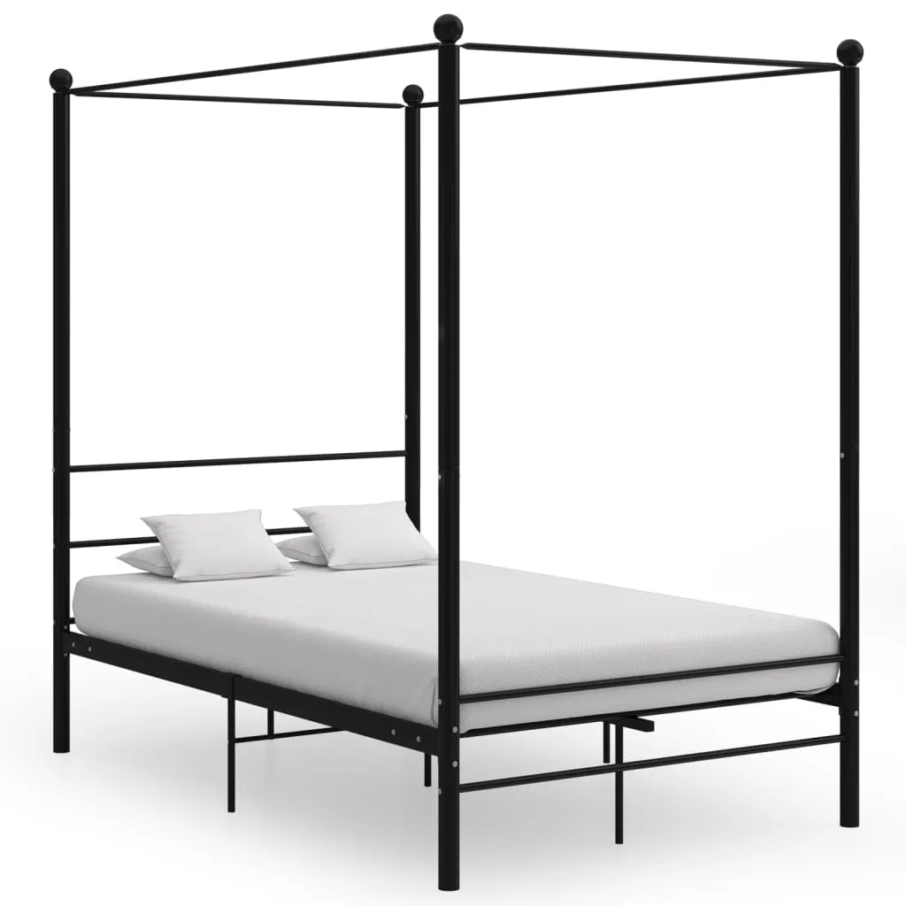 Canopy Bed Frame Black Metal 140x200 cm