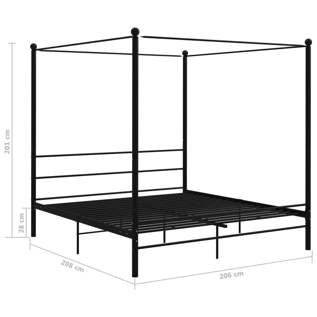 Canopy Bed Frame Black Metal 200x200 cm