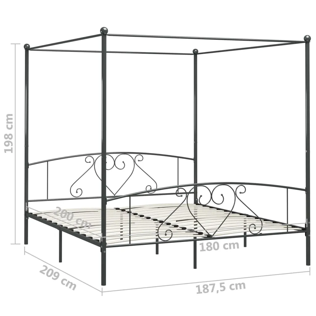 Canopy Bed Frame Grey Metal 6FT Super King