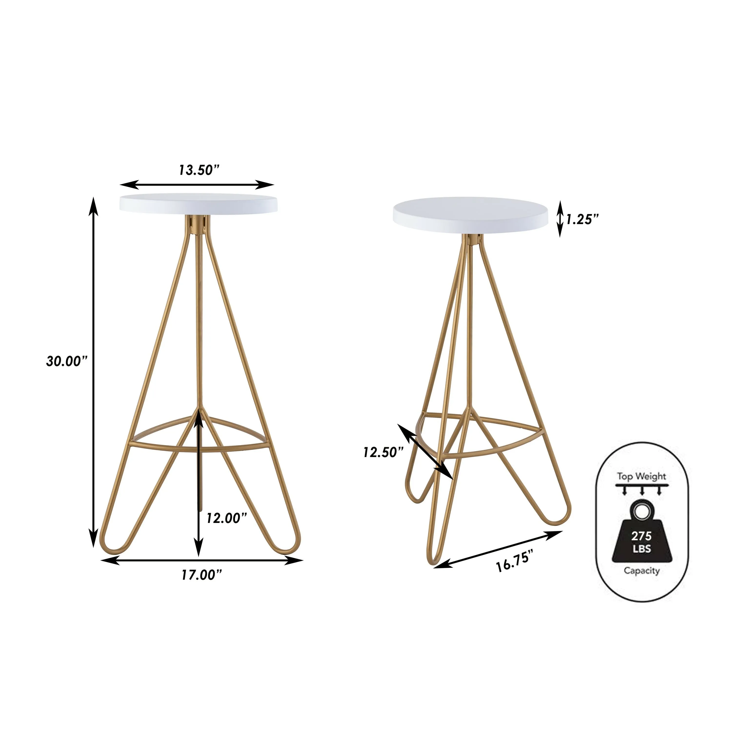 Chintaly 30" Modern Industiral Iron Tripod Backless Bar Stool