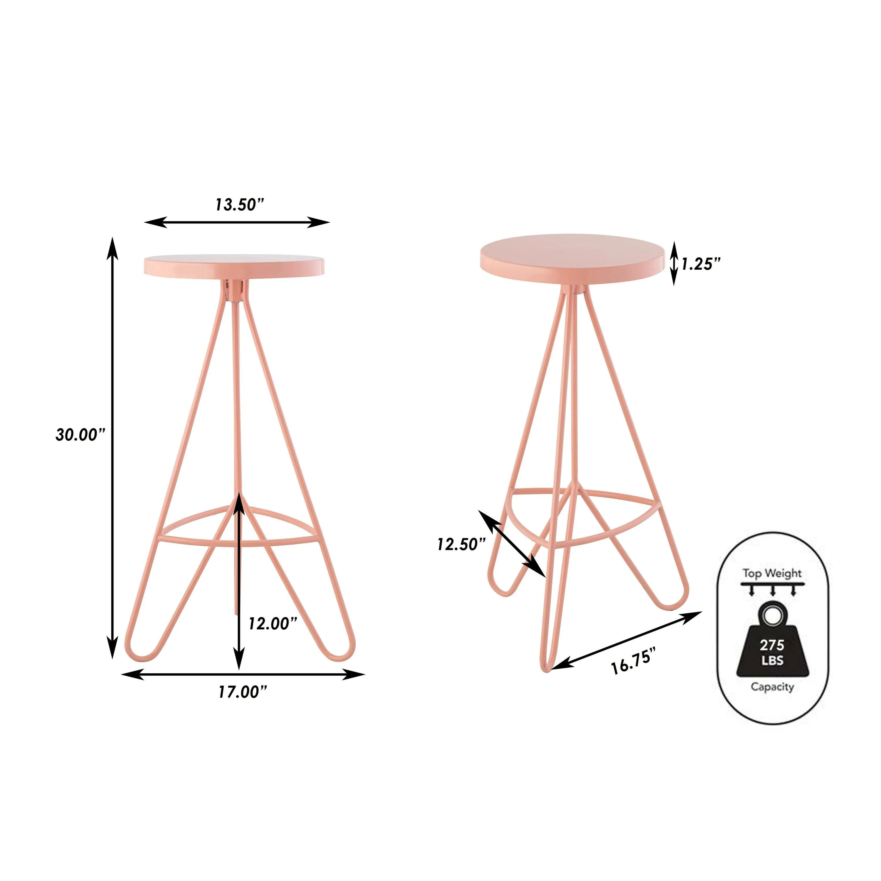 Chintaly 30" Modern Industiral Iron Tripod Backless Bar Stool