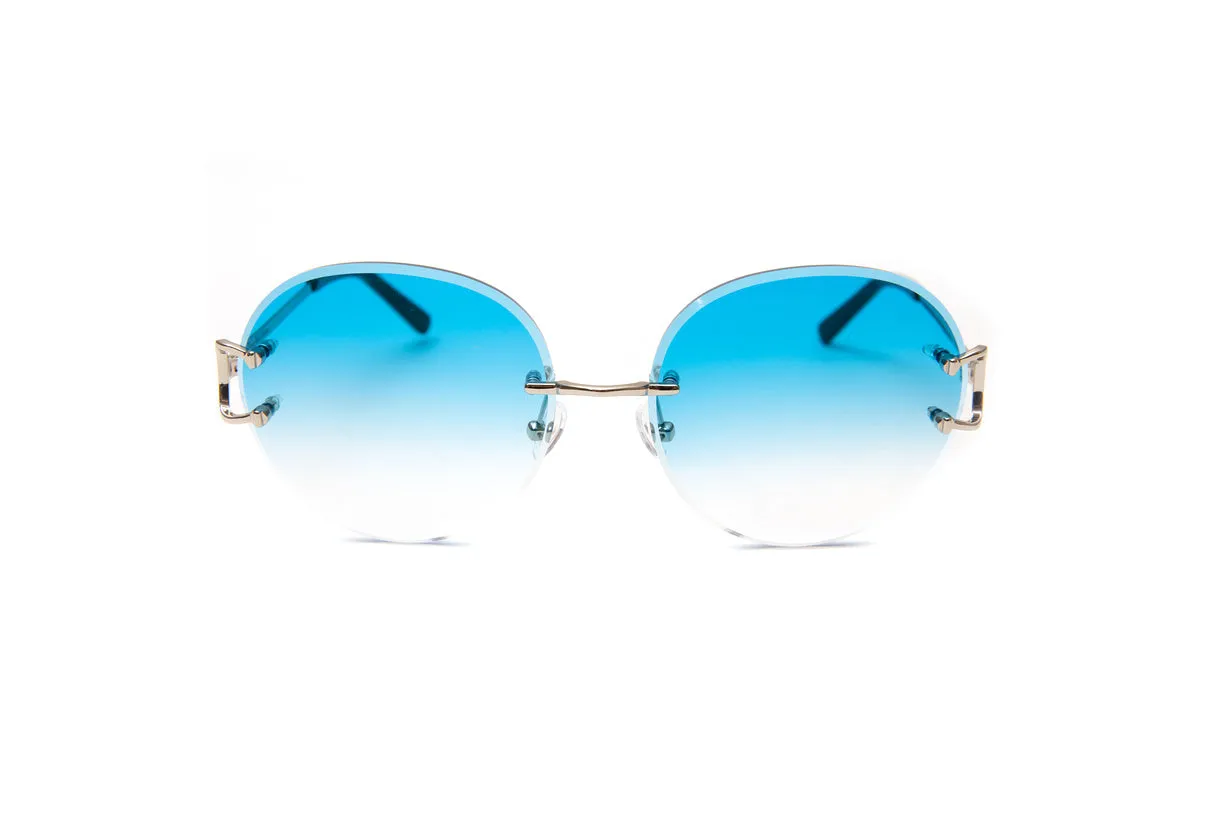 CLASSIC C Silver Rimless Sunglasses, Gradient Blue Round Lenses