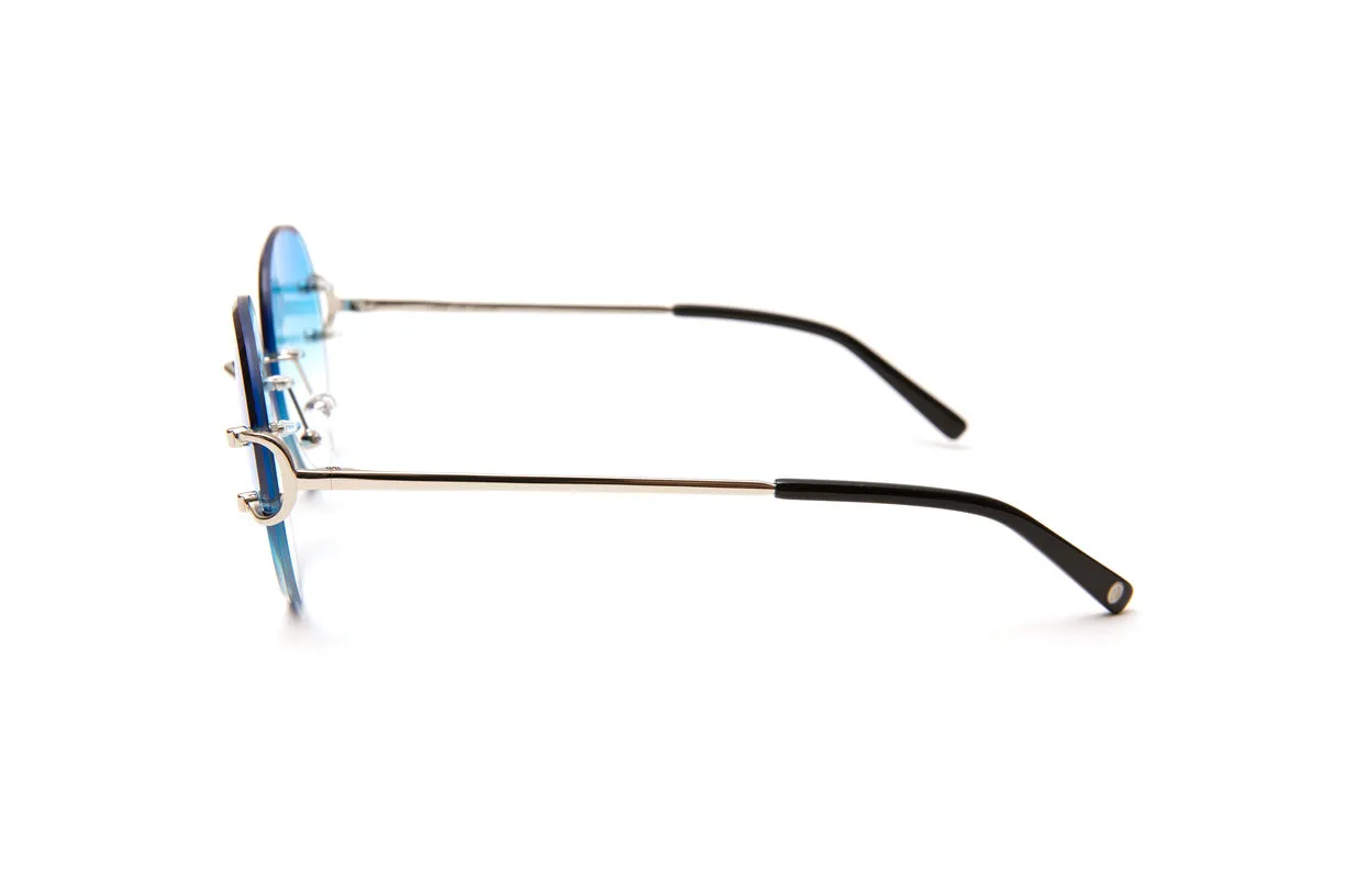 CLASSIC C Silver Rimless Sunglasses, Gradient Blue Round Lenses