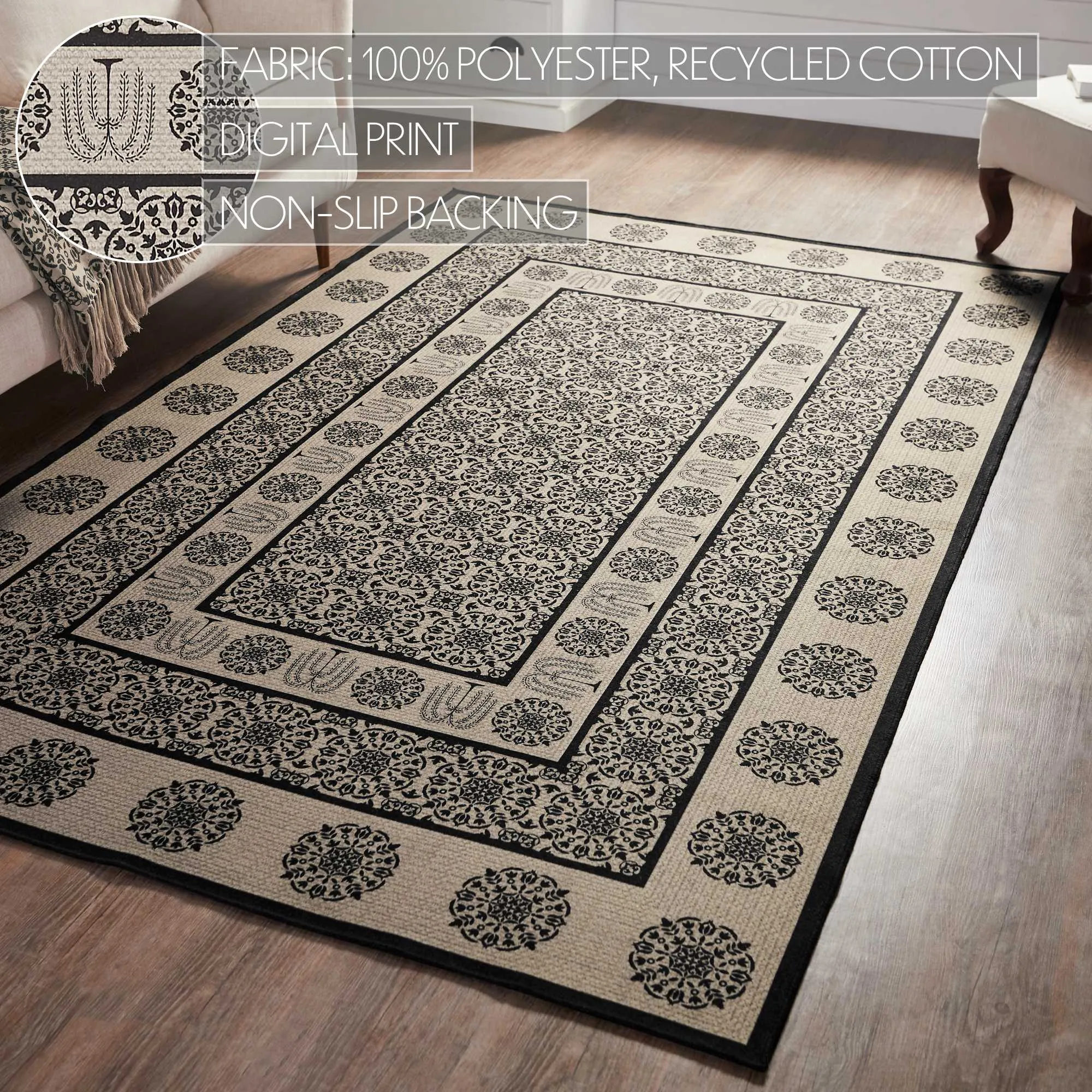 Custom House Black Tan Jacquard Polyester Rug Rect 60x96