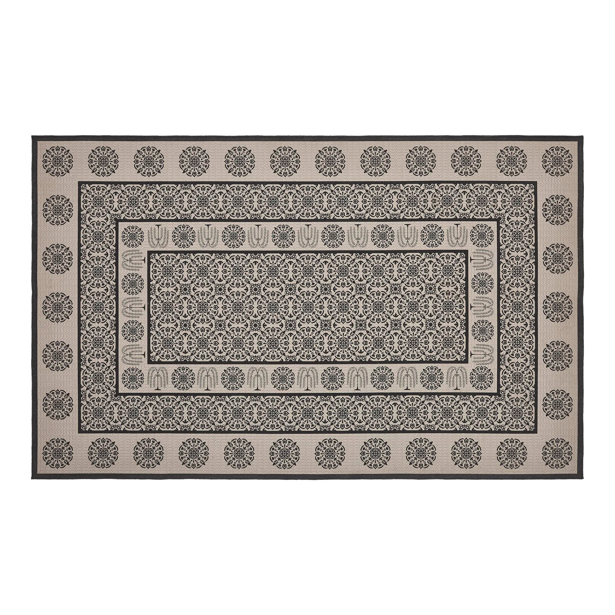 Custom House Black Tan Jacquard Polyester Rug Rect 60x96