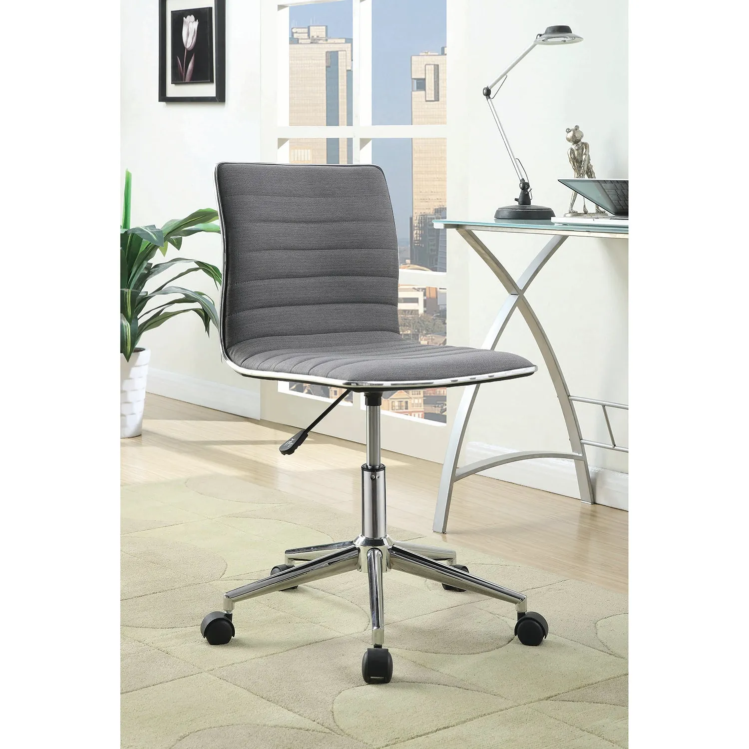 Dex Modern Fabric and Chrome Swivel Office Chair, Grey