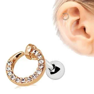 Elegant Rose Gold Jeweled Circular Cartilage Earring - A Sparkling Touch for Any Occasion