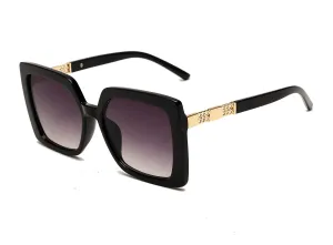 ELEGANTE Jewel-Detail Frames Square Oversized Polarization Sunglasses For Women (Black)