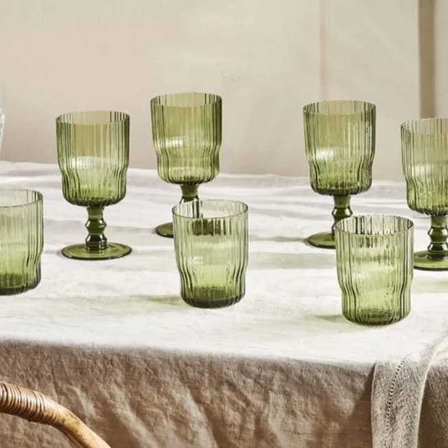 Fine Ribbed Glass Tumblers - Olive - Set of Four