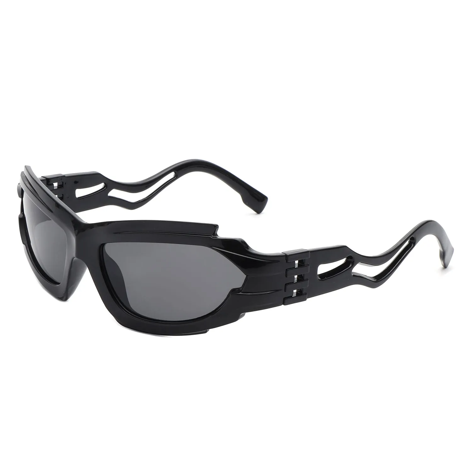 Fliyque - Geometric Rectangle Futuristic Wrap Around Sunglasses