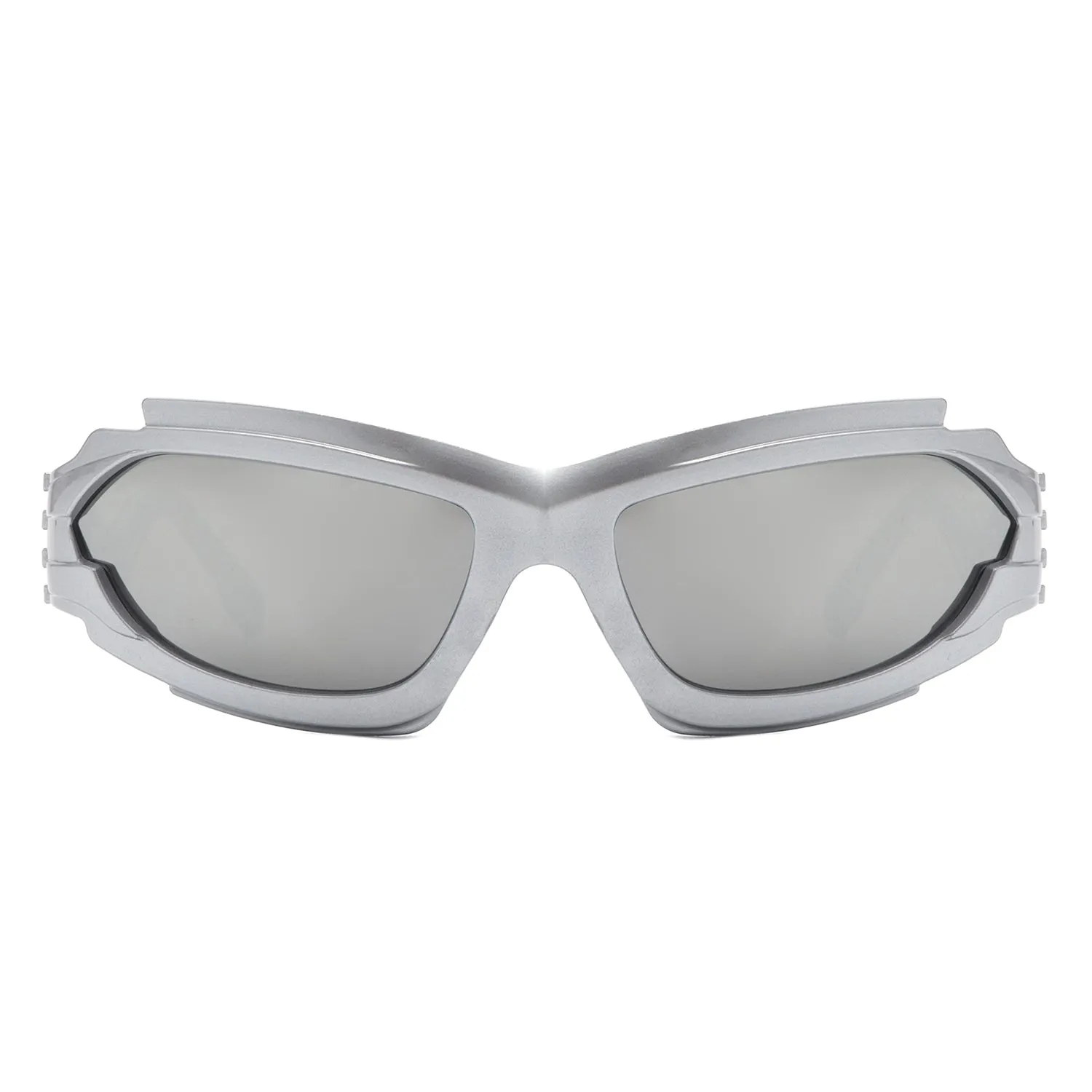 Fliyque - Geometric Rectangle Futuristic Wrap Around Sunglasses