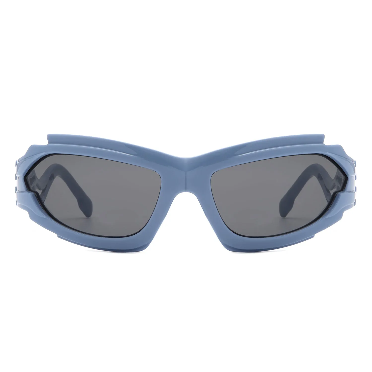 Fliyque - Geometric Rectangle Futuristic Wrap Around Sunglasses