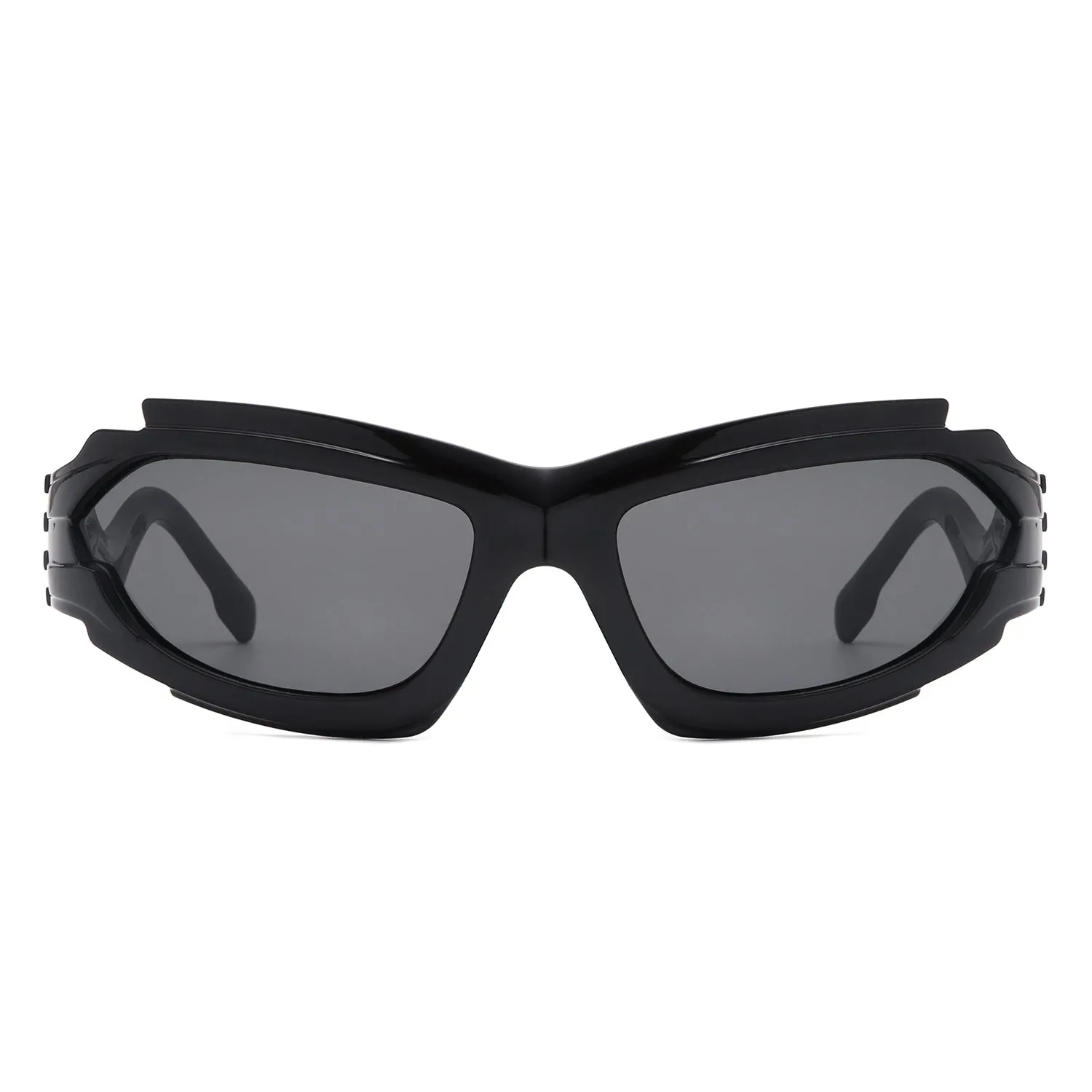 Fliyque - Geometric Rectangle Futuristic Wrap Around Sunglasses