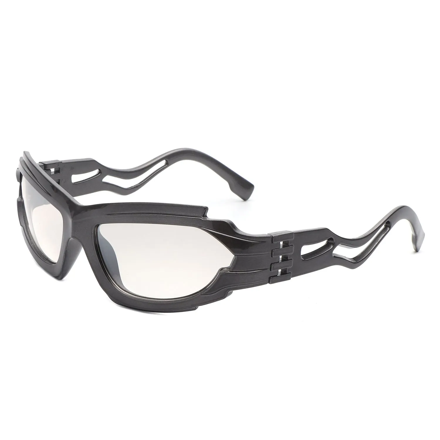 Fliyque - Geometric Rectangle Futuristic Wrap Around Sunglasses