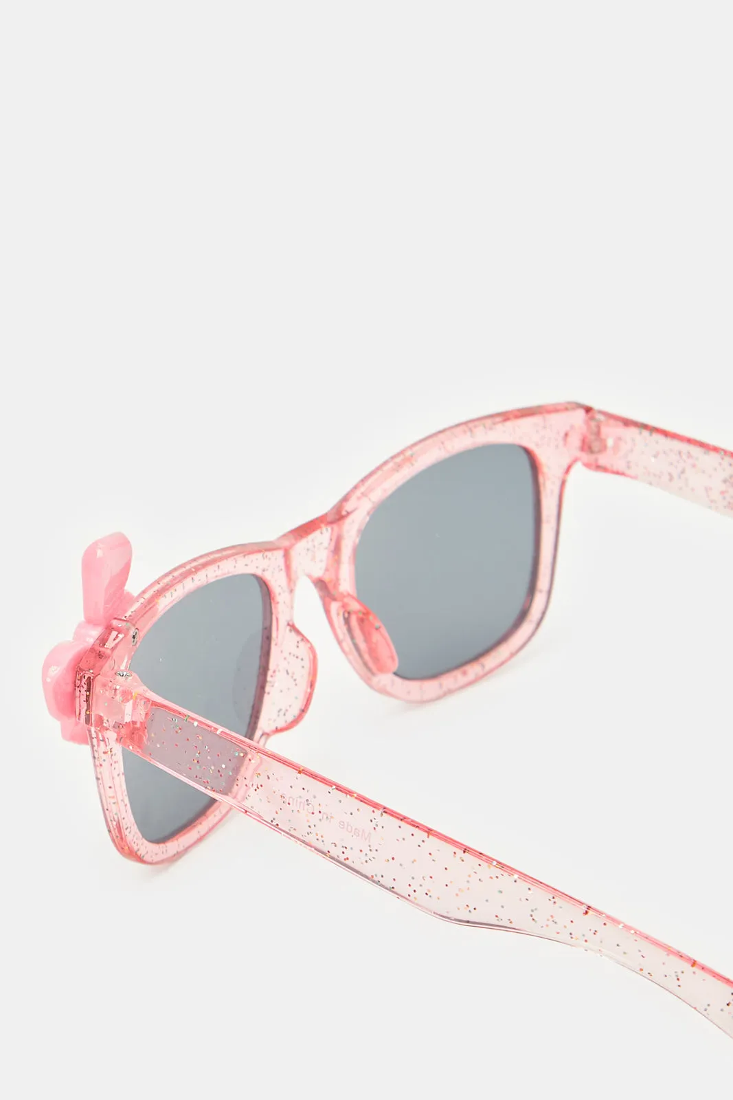 Girls Pink Wayfarer Bow Embellished Sunglasses