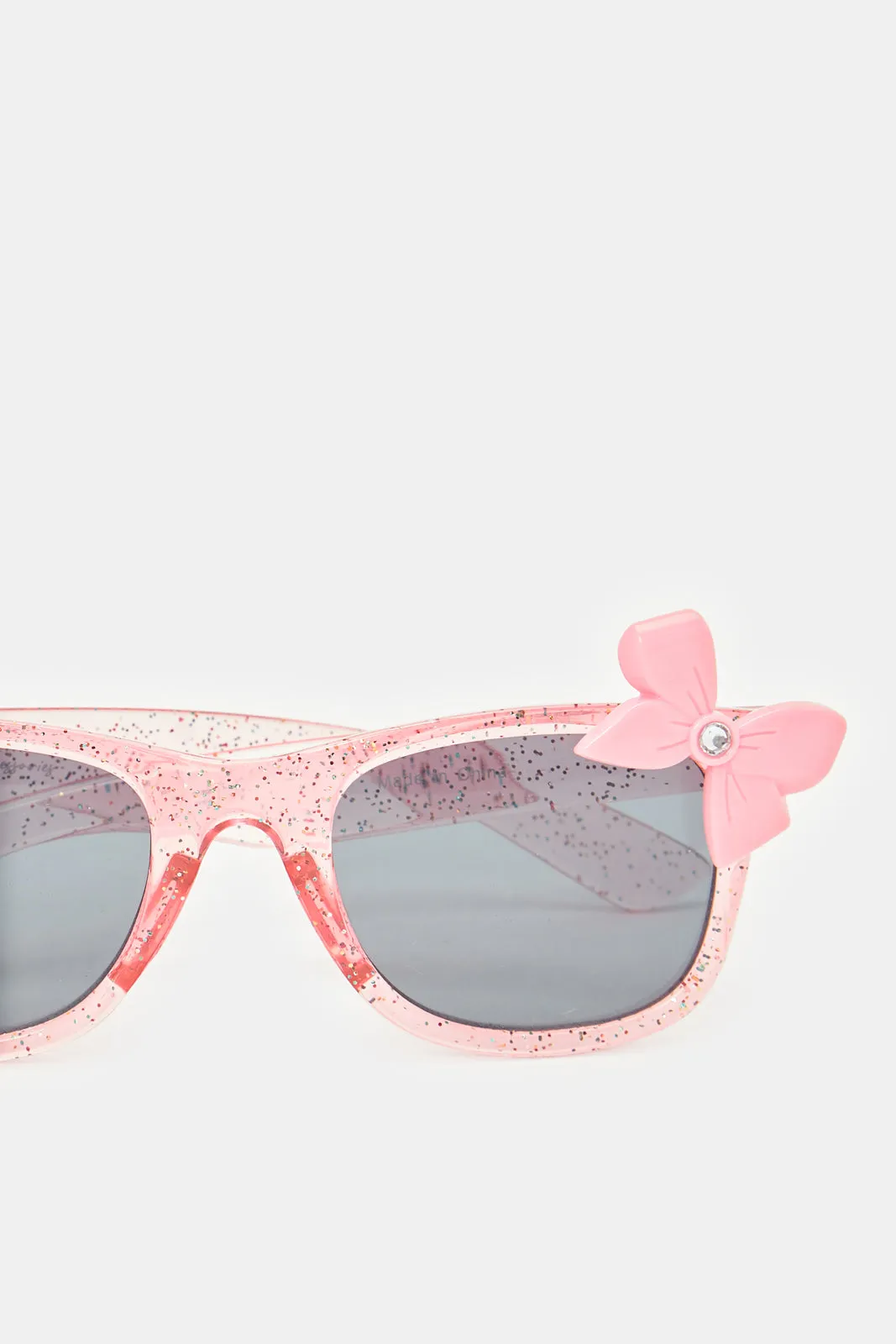 Girls Pink Wayfarer Bow Embellished Sunglasses