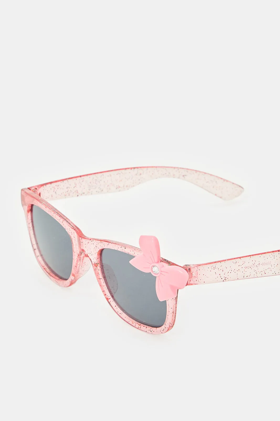 Girls Pink Wayfarer Bow Embellished Sunglasses