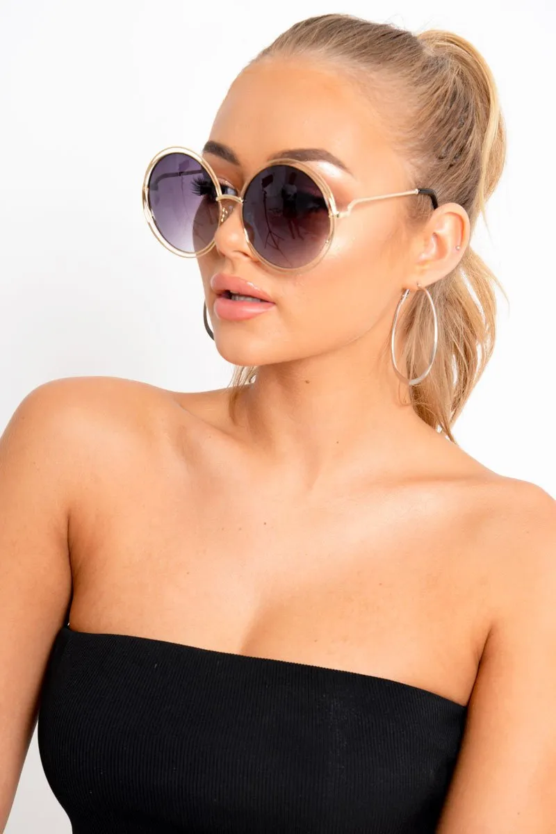 Gold And Black Oversized Round Frame Sunglasses - Stacy