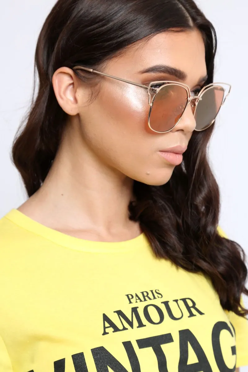 Gold Tinted Lens Gold Frame Sunglasses - Renley