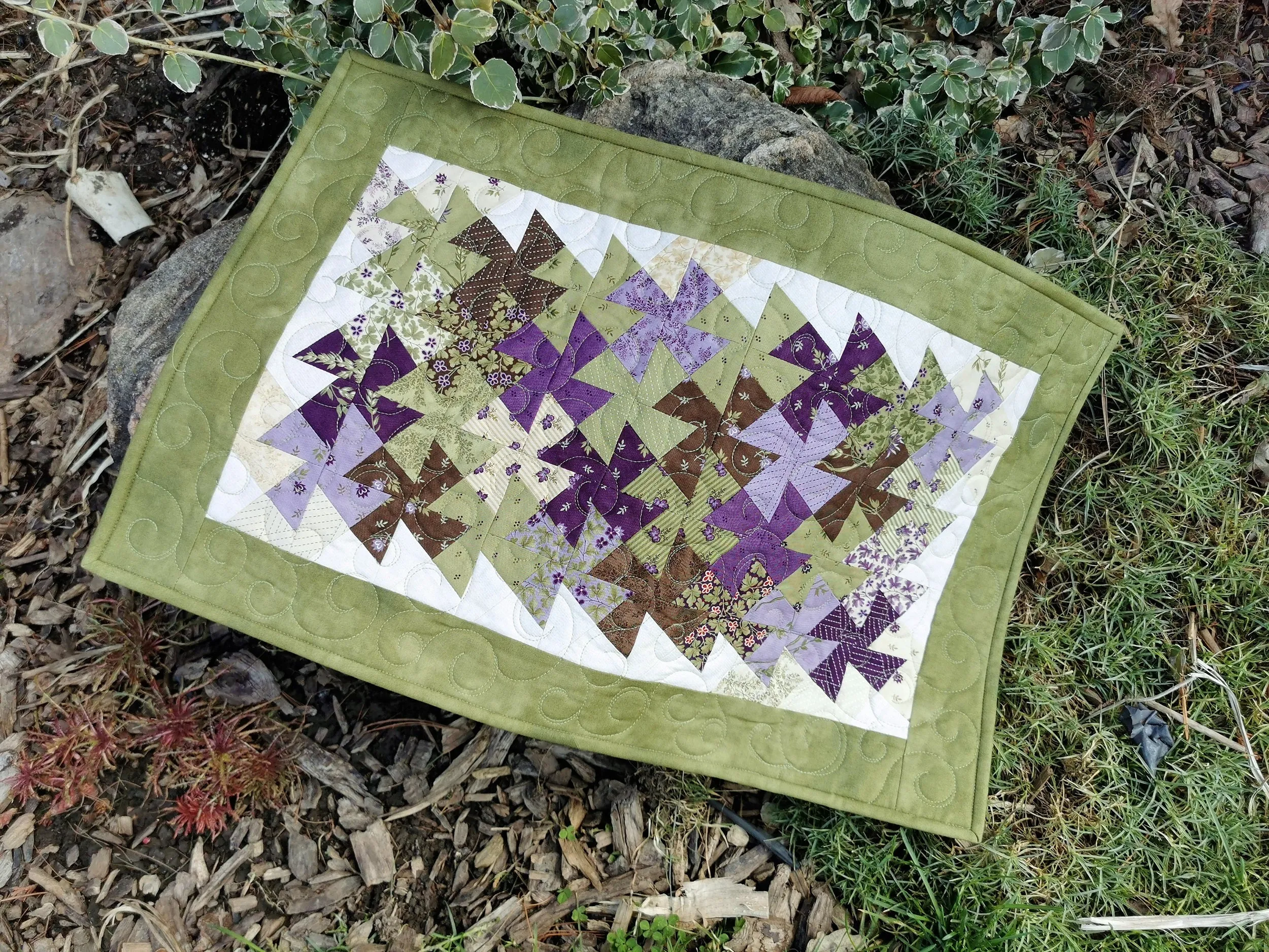 Green and Purple Quilted Table Runner