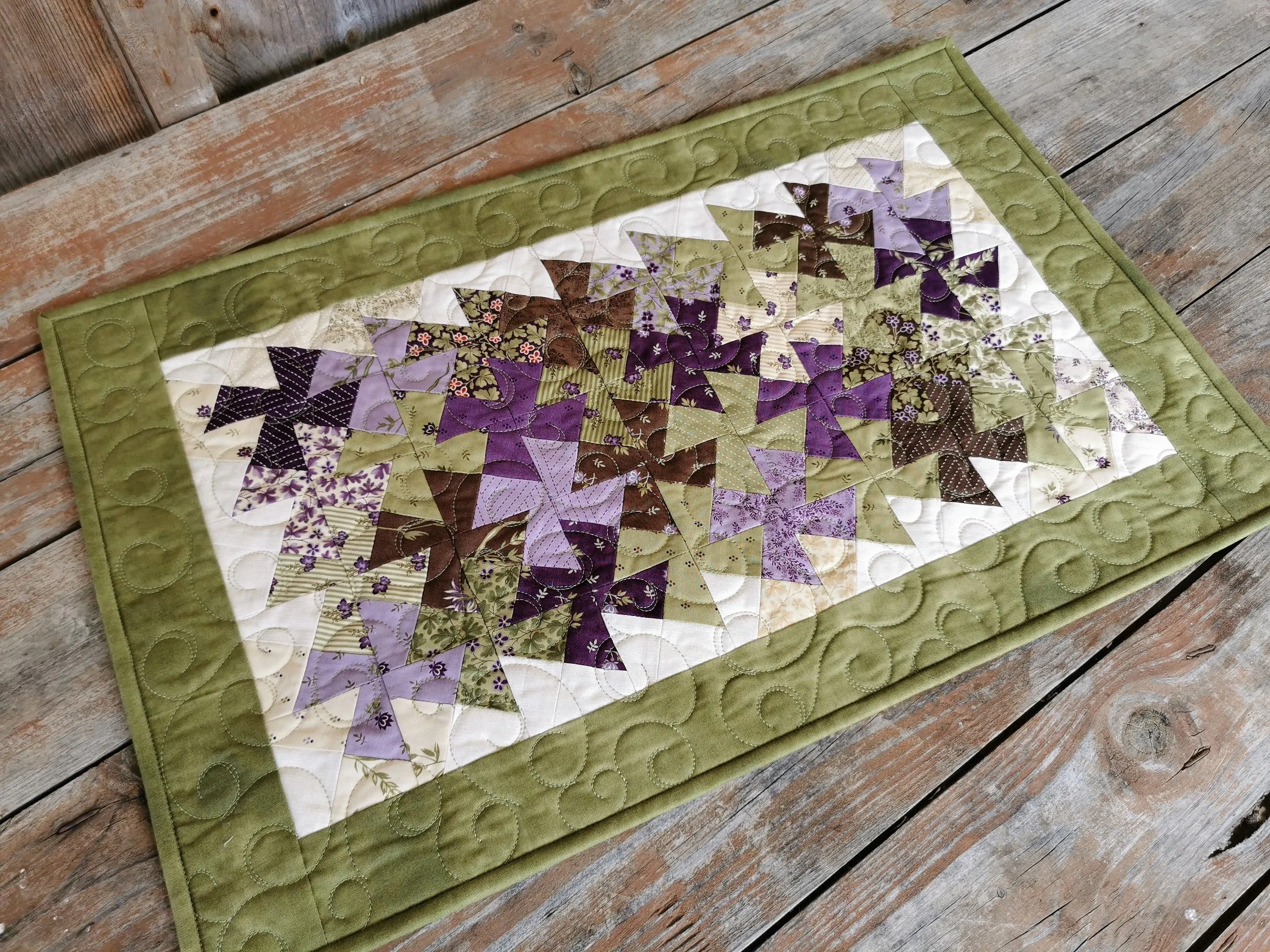 Green and Purple Quilted Table Runner