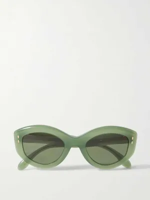 Green oval-frame acetate sunglasses