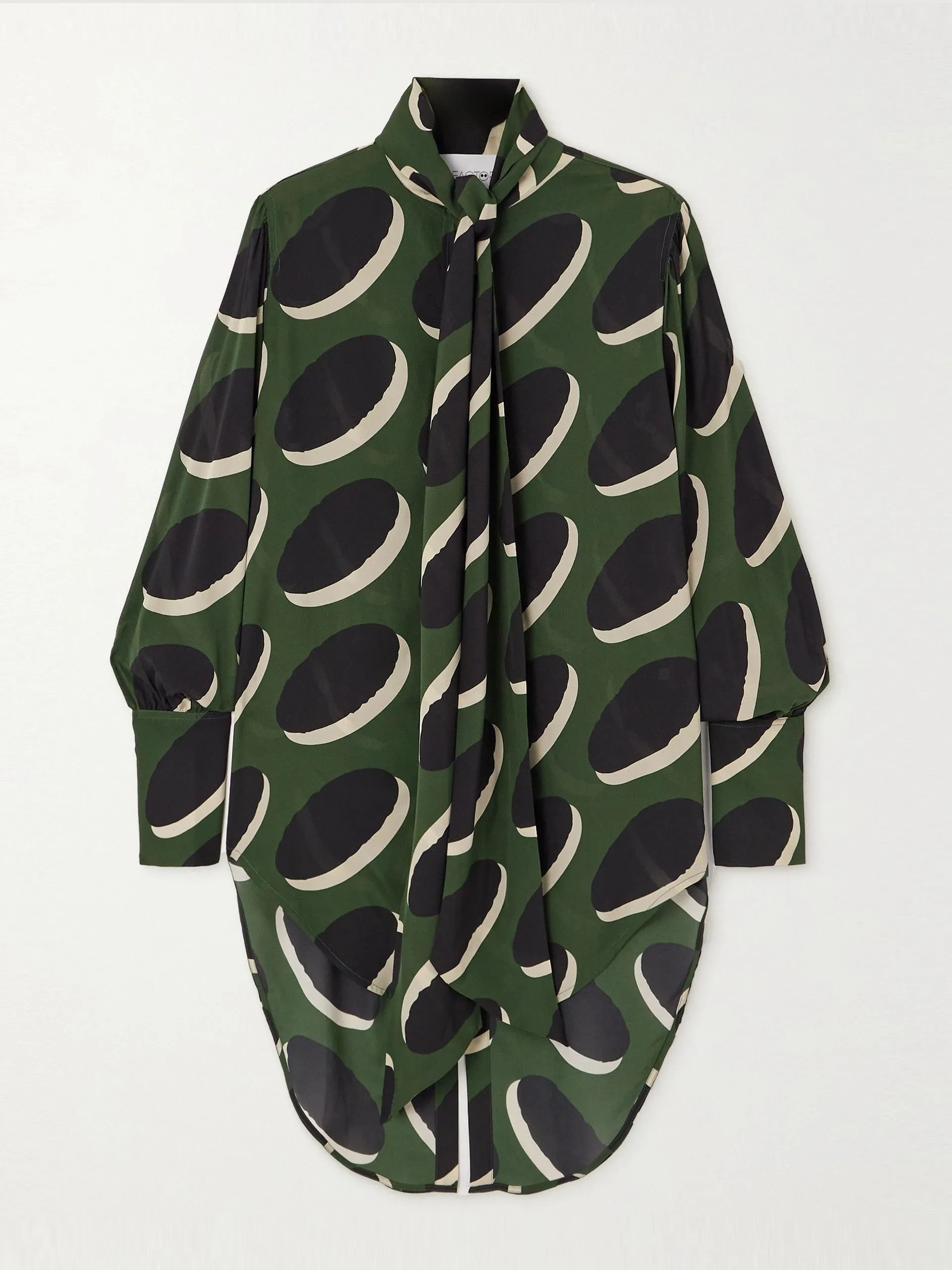 Green pussy-bow printed georgette shirt