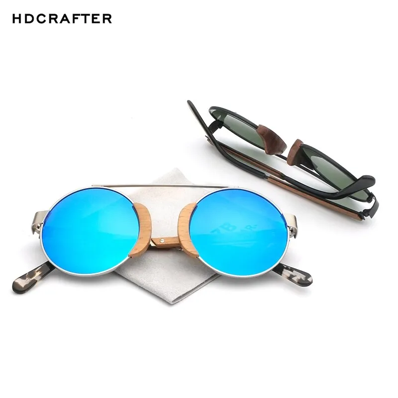 Hdcrafter Women's Full Rim Wood Metal Round Frame Polarized Sunglasses L3058