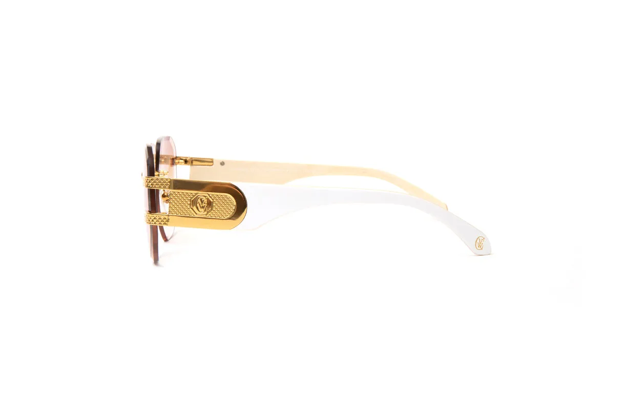 LEGEND 24KT Gold & White Wood Sunglasses, Gradient Brown Aviator Lenses