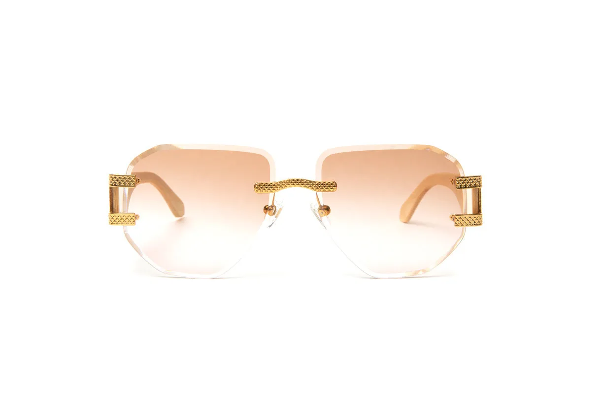 LEGEND 24KT Gold & White Wood Sunglasses, Gradient Brown Aviator Lenses