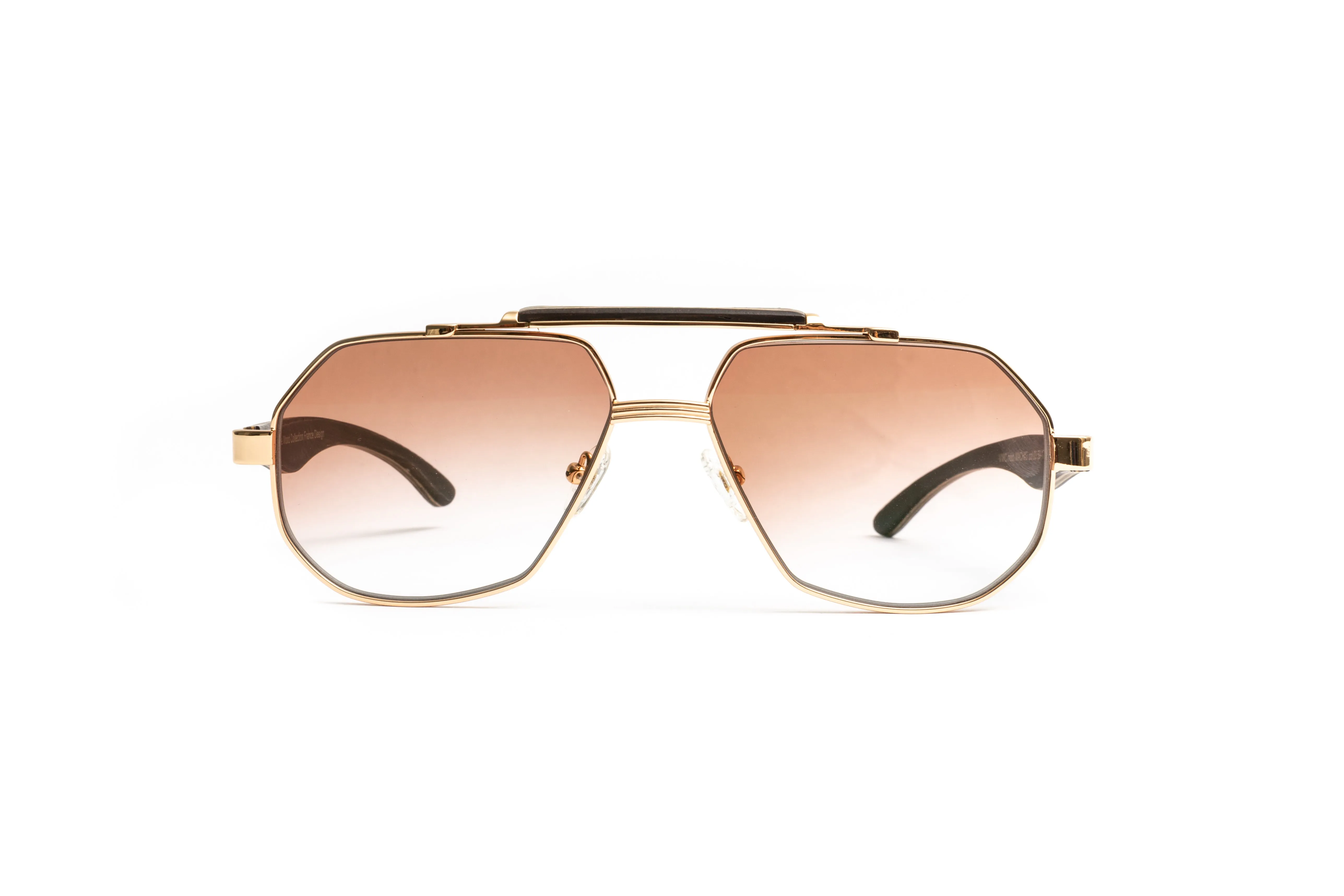 MACH 3 18KT Gold & Brown Wood Aviator Sunglasses, Gradient Brown Lenses