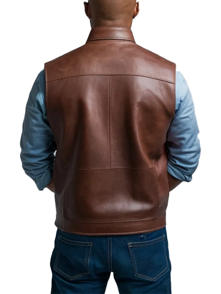 Men's Classic Brown Versatile Design Leather Vest