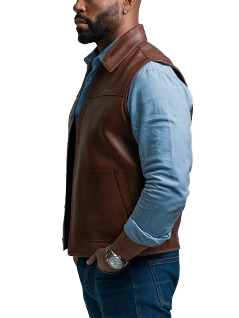 Men's Classic Brown Versatile Design Leather Vest